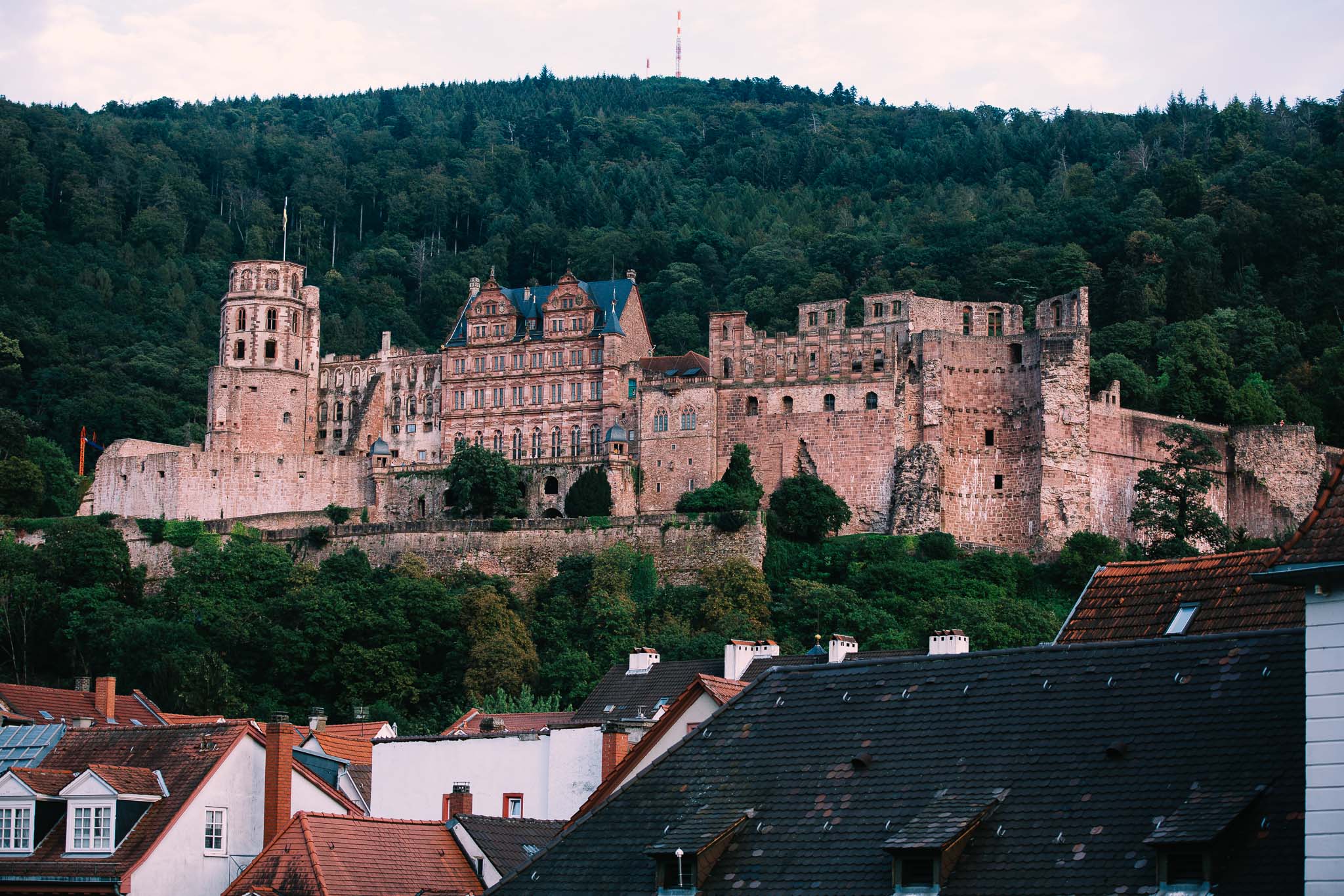 Köprüden Heidelberg Kalesi manzarası